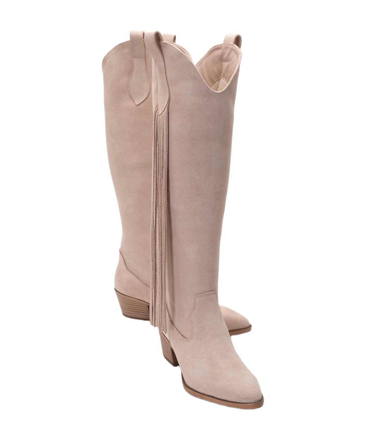 Forever & Always Shoes Rios Leather Fringe Knee High Boot (Women