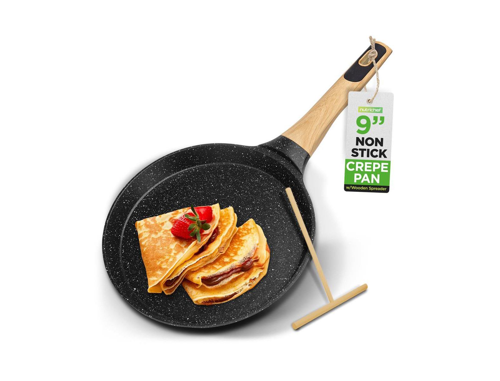 Сковорода для крепов NutriChef Black Marble Nonstick 17.3 Inch с деревянным шпателем