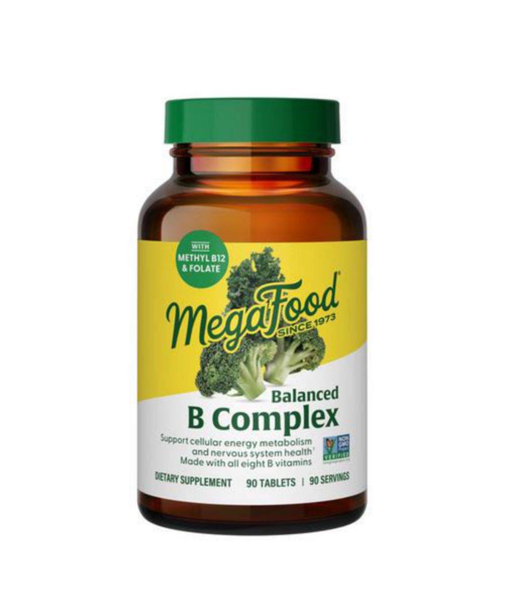 MegaFood Balanced B Complex Vitamins for Women and Men, Vitamin B6, Vitamin B12, Folate and Biotin, 90 Ct