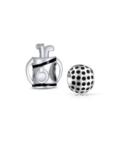 Bling Jewelry Golf Ball Bag Clubs Charm Bead for Bracelet .925 Sterling Silver 2 Set