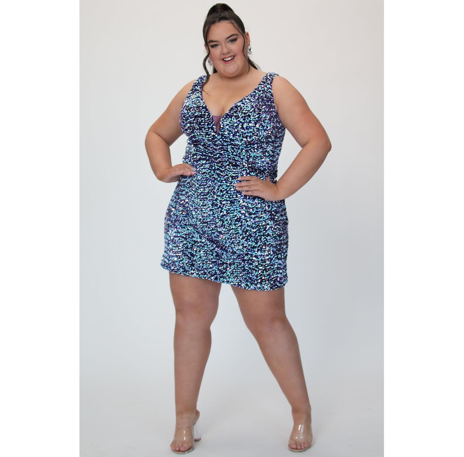 Sydney's Closet Women's Sequin Bra-friendly Fitted Mini Dress