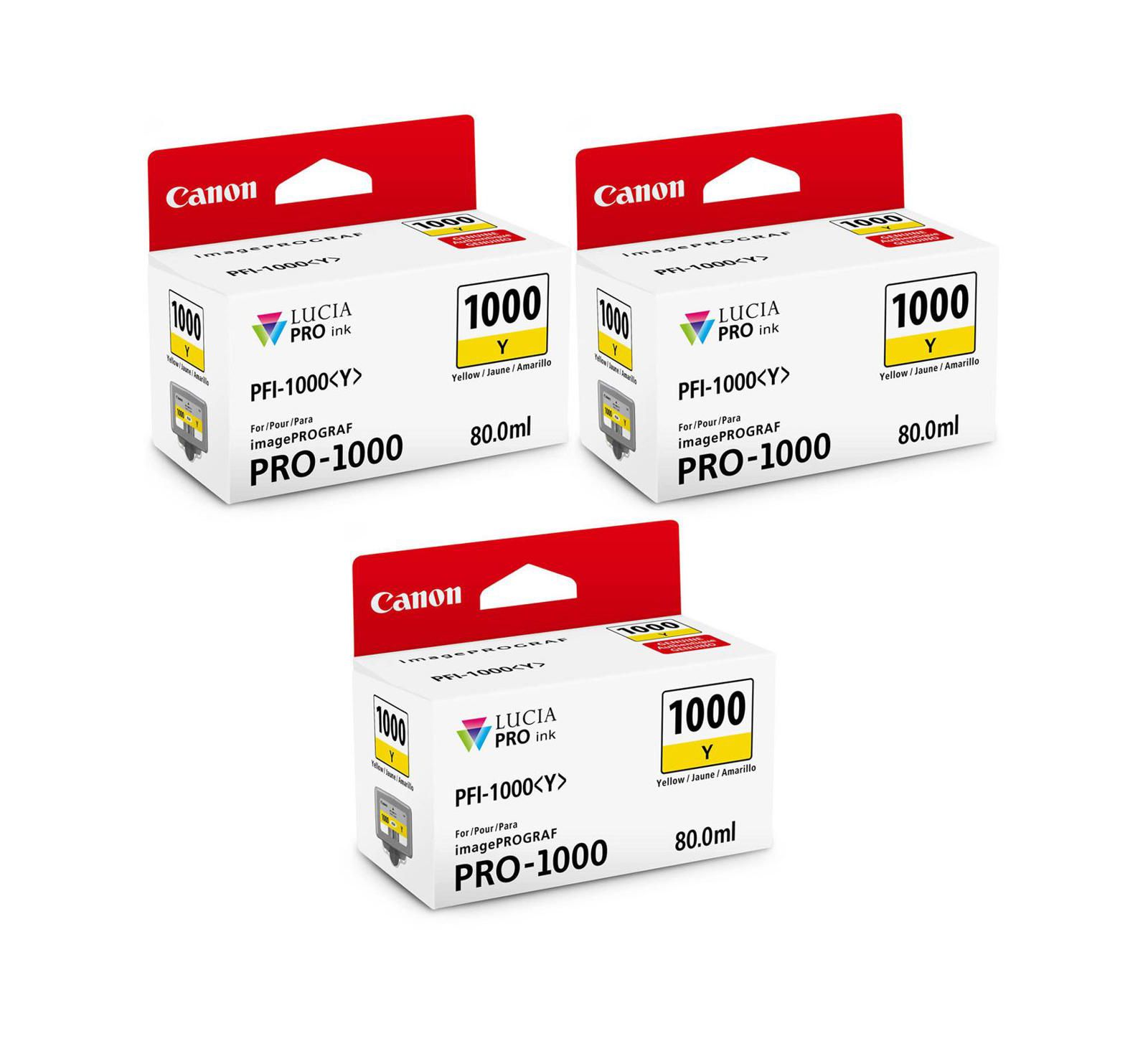 Комплект чернил Canon 3 Pack PFI-1000Y Yellow LUCIA PRO для imagePROGRAF PRO-1000