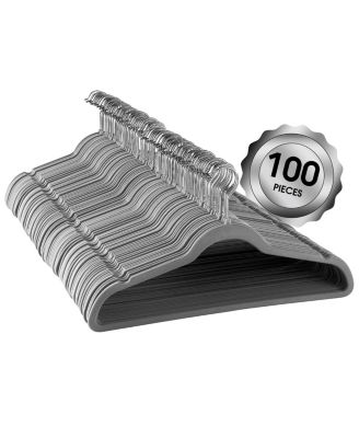 Elama Home 100 Piece Velvet Slim Profile Heavy Duty Felt Hangers with Stainless Steel Swivel Hooks in Pink