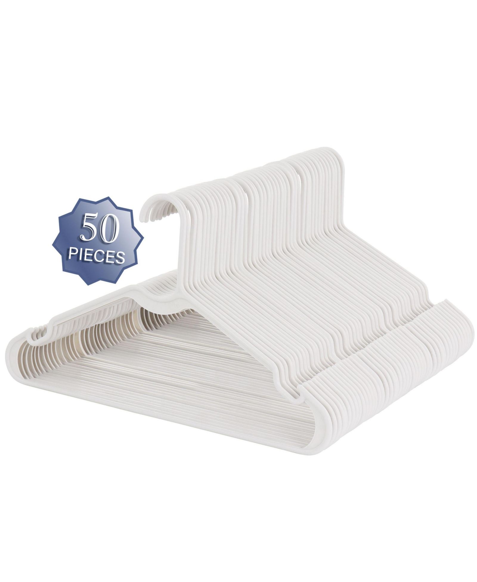 Elama Home 50 Piece Plastic Hanger Set with Notched Shoulders in White