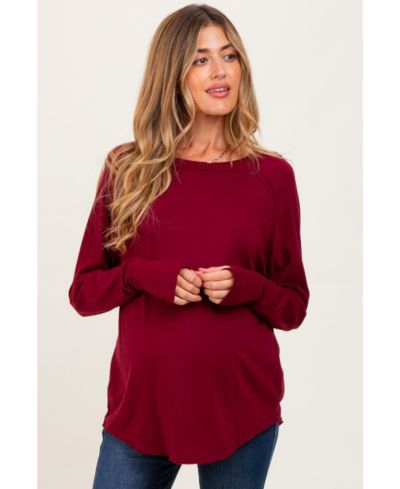 Pinkblush Women's Burgundy Exposed Seam Long Sleeve Top