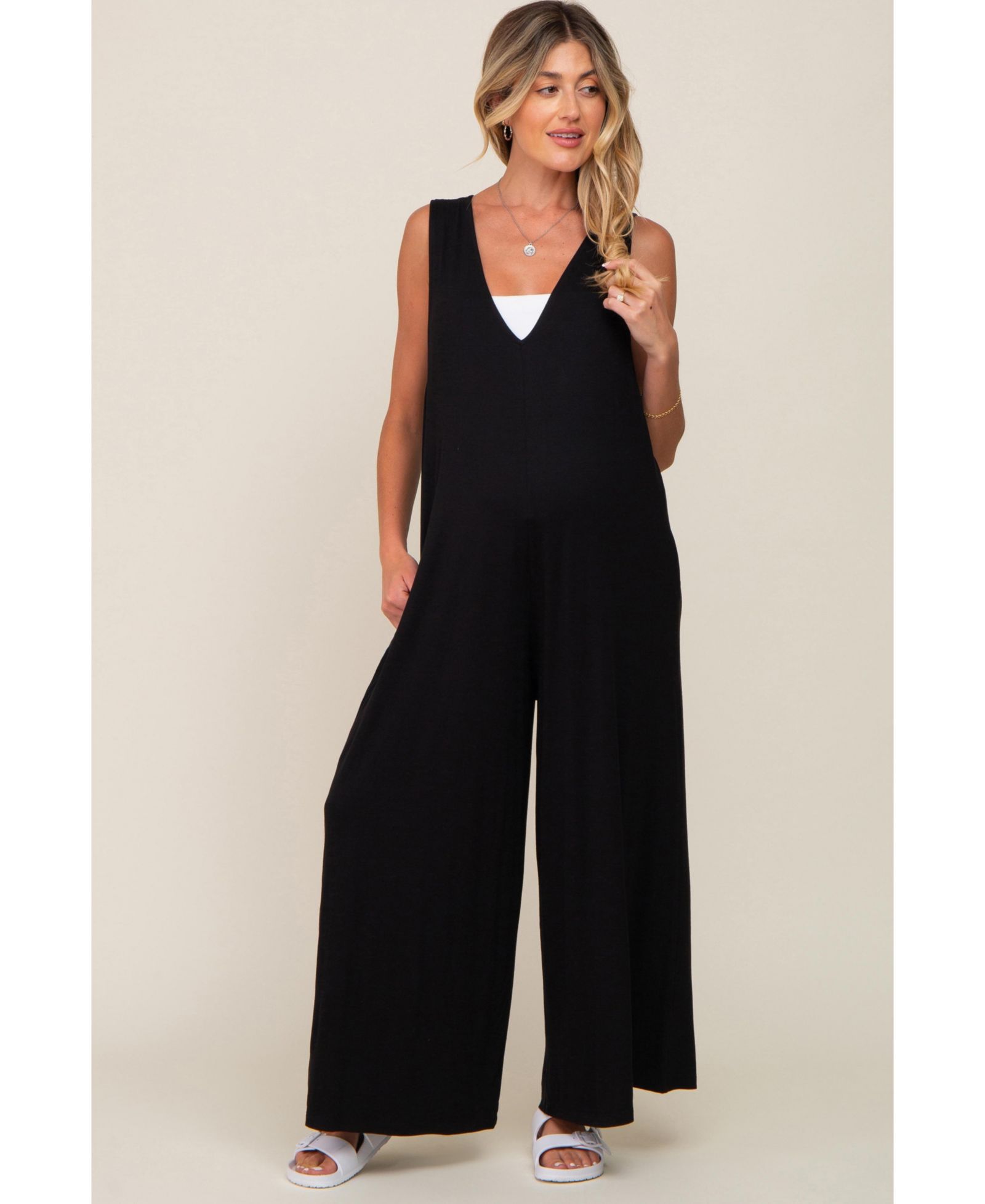 Женский комбинезон Pinkblush Black Deep V Sleeveless Wide Leg