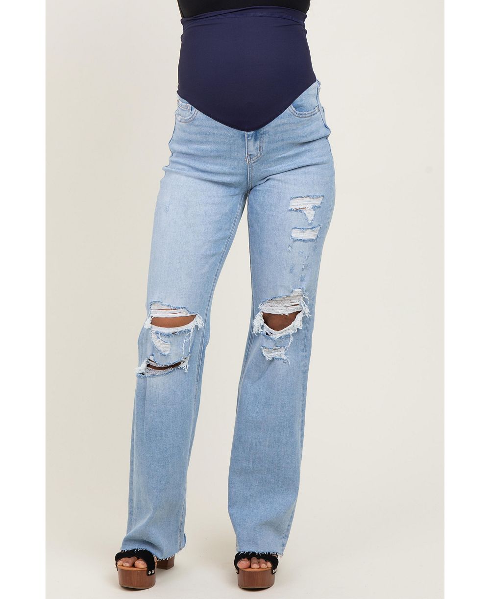 Pinkblush Maternity Light Blue 90'S Vintage Super High Rise Flare Maternity Jeans