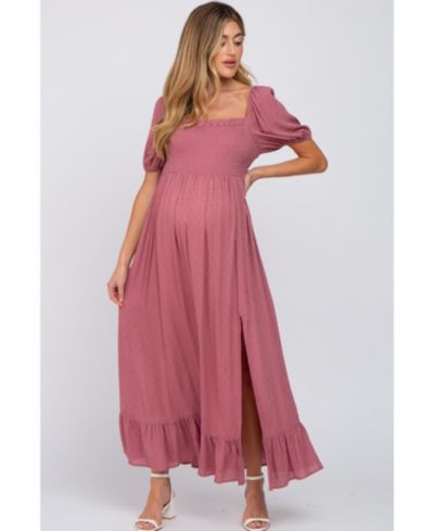 Pinkblush Женское платье макси Pinkblush Mauve Swiss Dot Square Neck Smocked