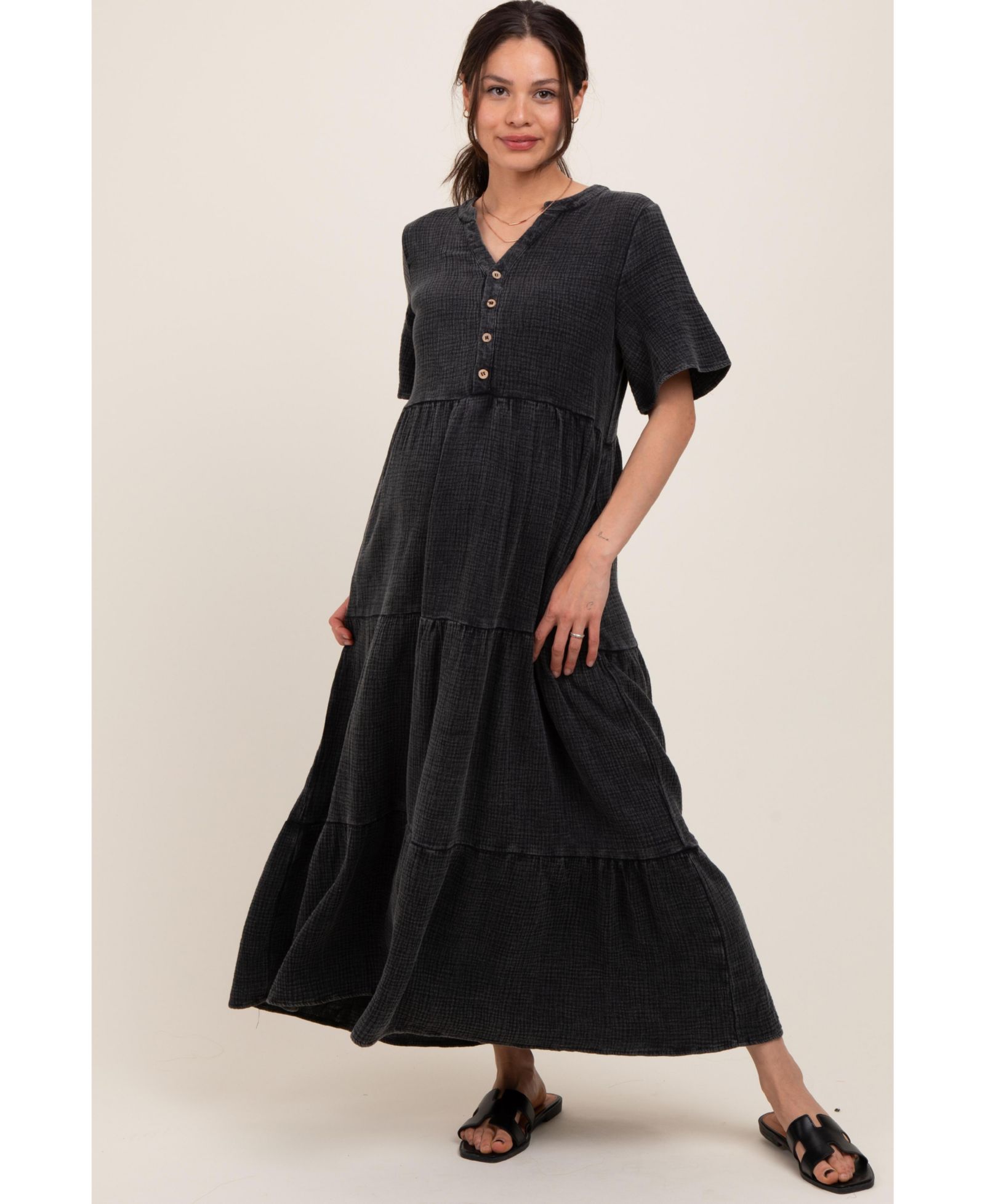 Pinkblush Женский Black Button Front Tiered Maxi платье