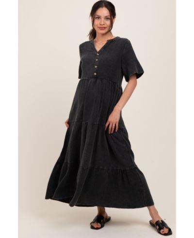 Pinkblush Женский Black Button Front Tiered Maxi платье