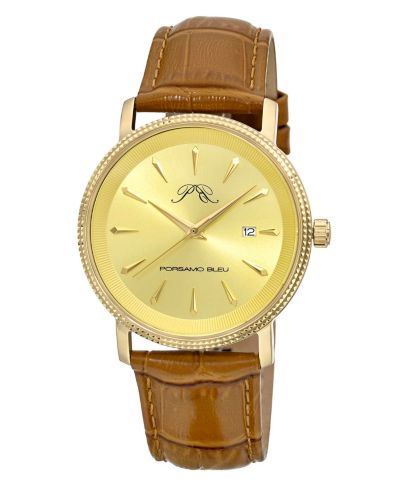 Porsamo Bleu Men's Veritas 2 Round Brown Genuine Leather Band Watch 40 mm