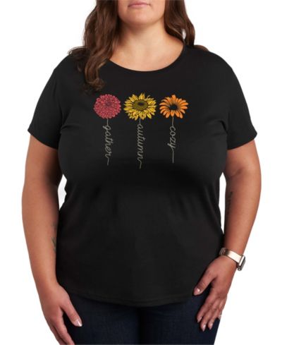 Hybrid Apparel Plus Size Gather Autumn Flowers Women's Short Sleeve Graphic T-shirts