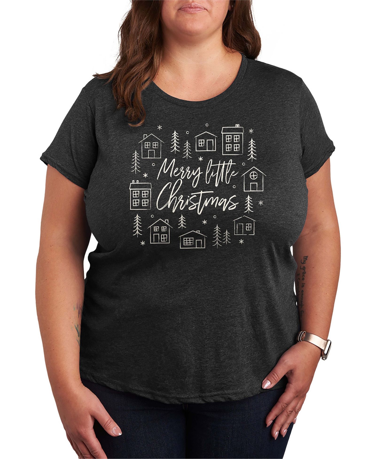 Hybrid Apparel Женские футболки Merry Little Christmas Houses Short Sleeve Graphic