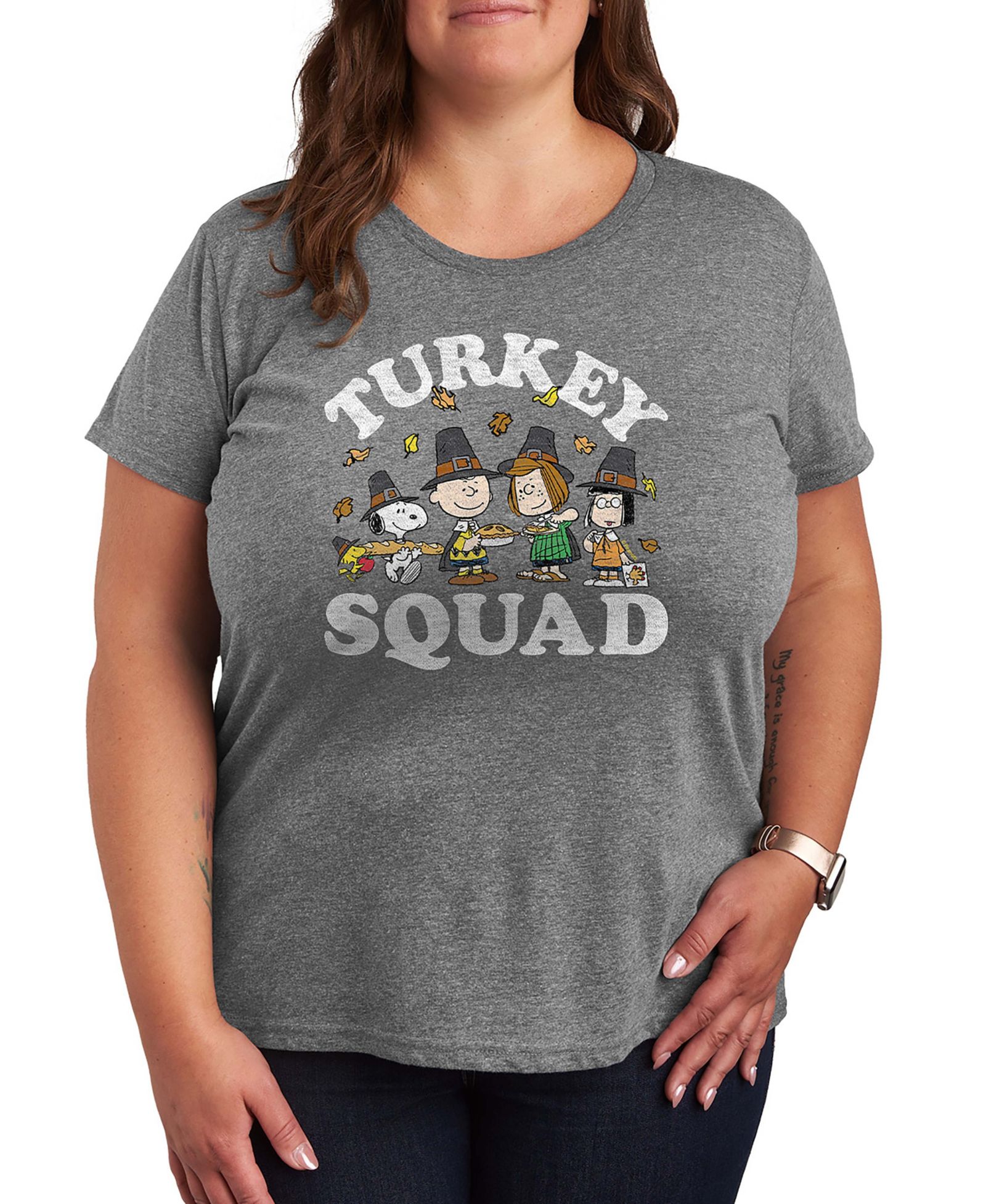 Peanuts Gang Thanks Giving Turkey Squad Women's Short Sleeve Graphic T-shirts