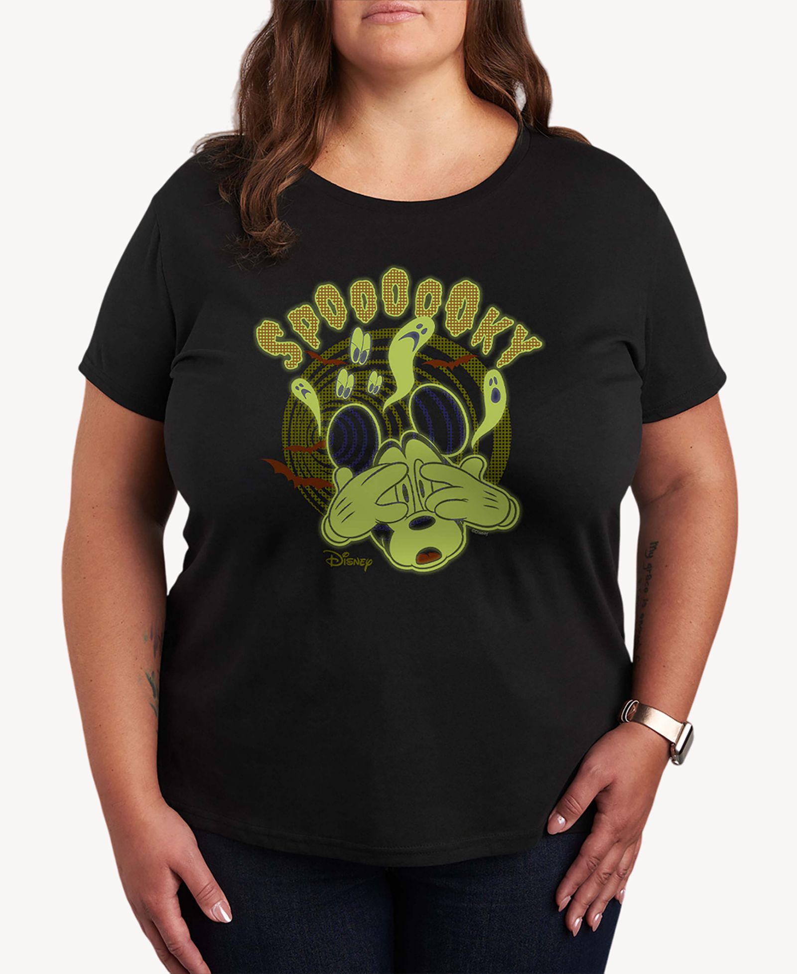 Disney Halloween Mickey Mouse Spooky Women's Short Sleeve Graphic T-shirts