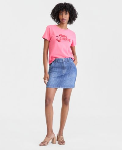 On 34th Women's Striped Denim Mini Skirt, Macy's Exclusive