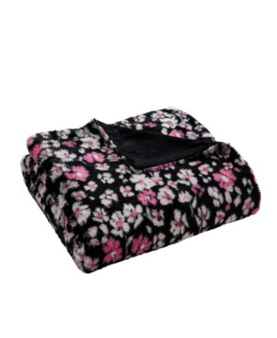 Betsey Johnson Printed Faux Rabbit Fur Blanket, 70" x 50"