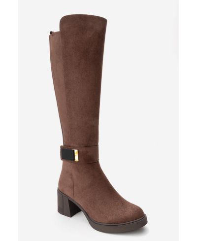 Prologue Shoes Women's Moreni Stretch Buckle Block Heel Knee High Boot