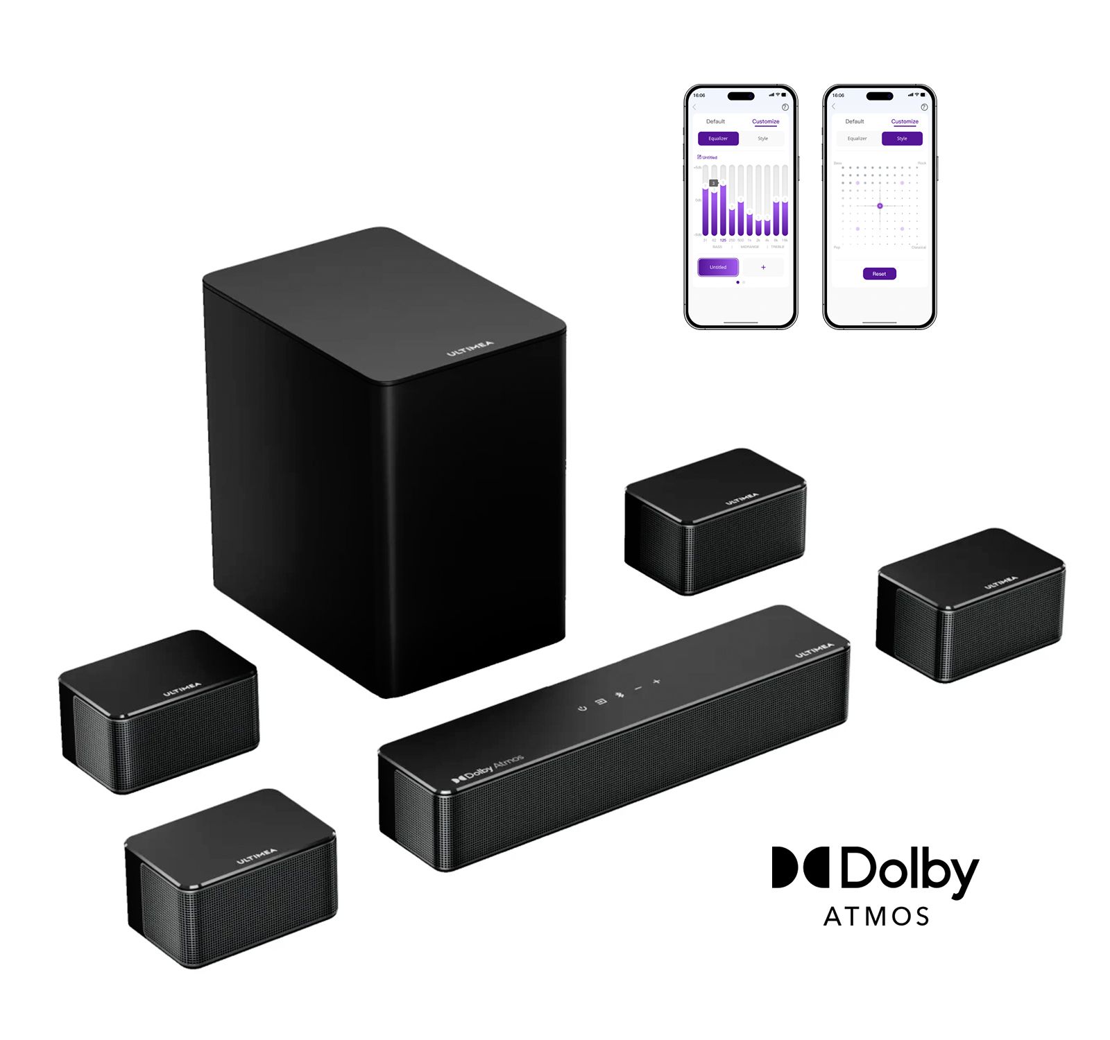ULTIMEA Poseidon D80 Boom 7.1 Soundbar, Dolby Atmos, 6.5" Subwoofer, 500W Sound System для TV с беспроводным сабвуфером