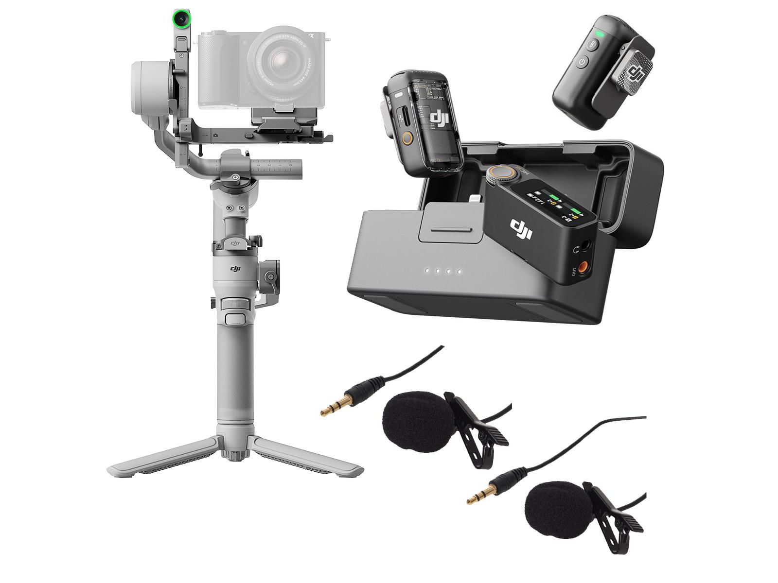 DJI Mic 2 с петличным микрофоном и стабилизатором RS 4 Mini