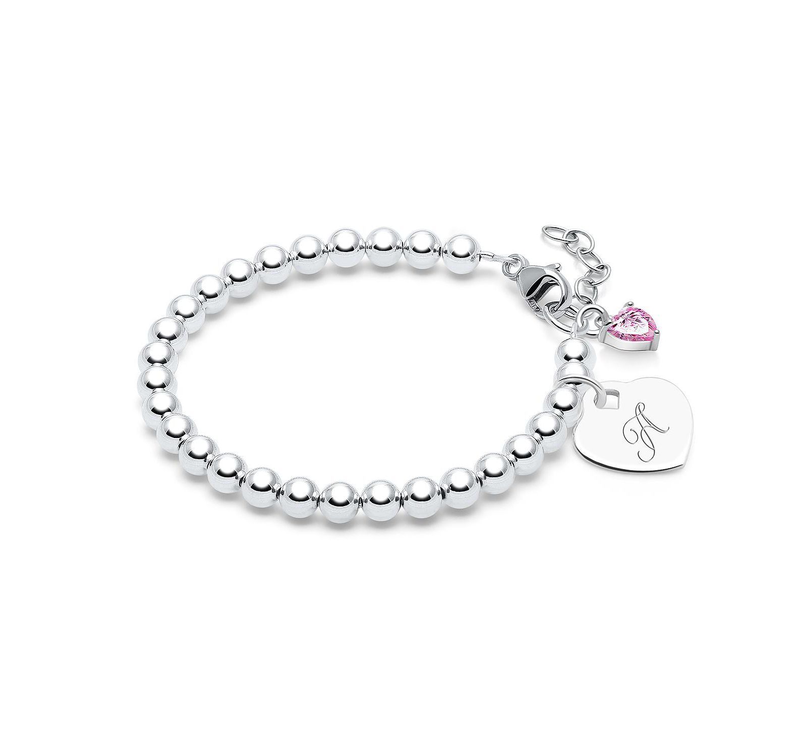 Tiny Blessings Sterling Silver 4mm Beads and Engraved Initial Bracelet