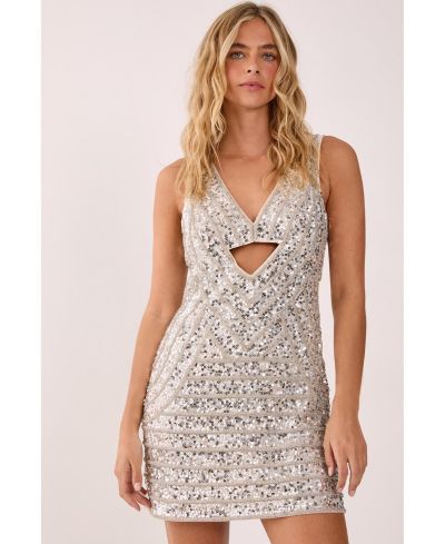Nasty Gal Women's Embellished Panelled Cut Out Mini Dress