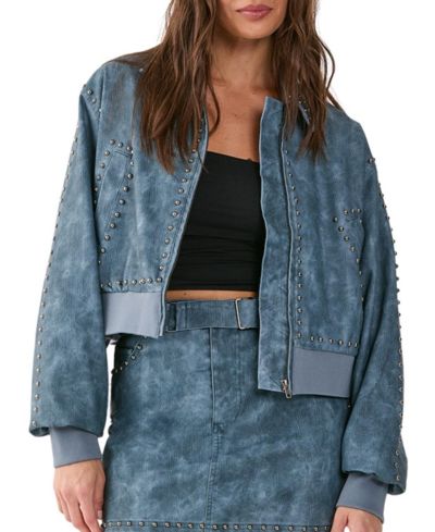 Nasty Gal Women's Leather Studded Bomber Jacket