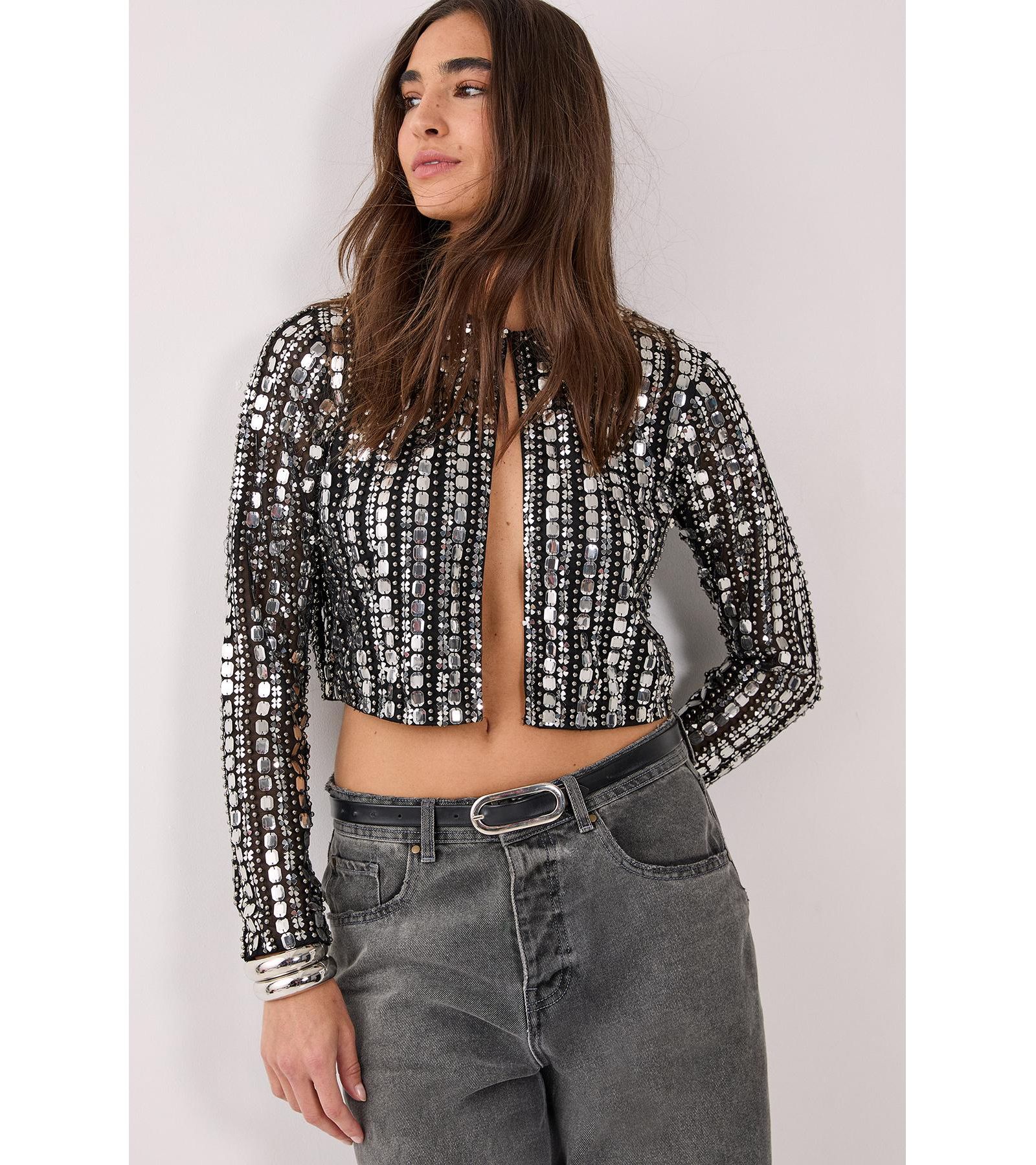 Nasty Gal Women's Beaded Long Sleeve Jacket