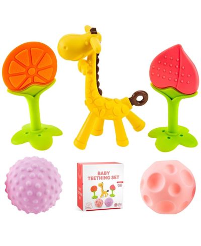 Sperric Baby Silicone Teething Toys 5 Pack, Sensory Balls & Teethers 0-12 Months, BPA Free Freezer Safe Soft Teether Toys, Soothe Gums