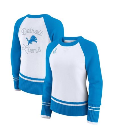 Женский свитер WEAR by Erin Andrews White/Blue Detroit Lions Color Block Raglan