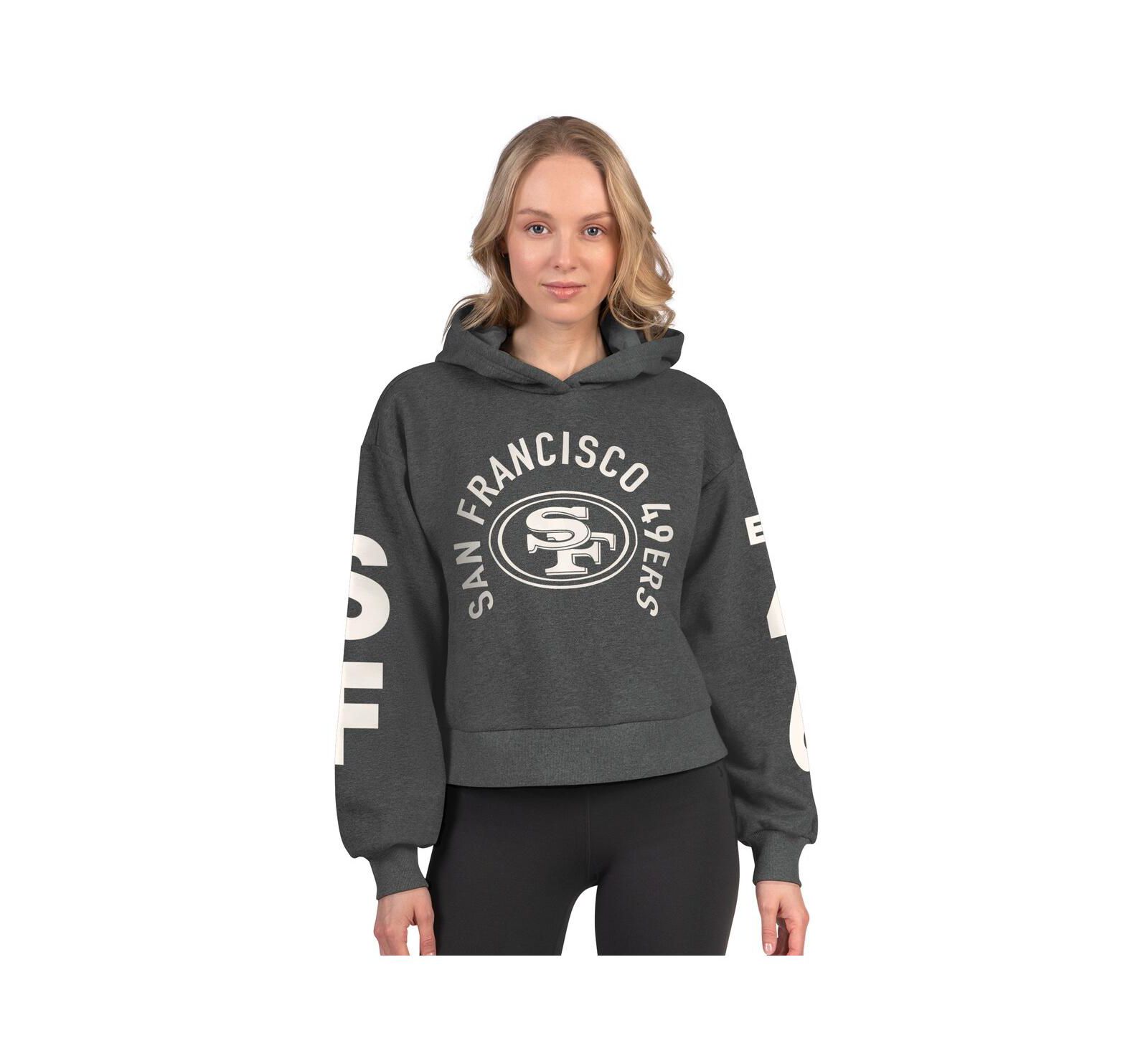 Starter Women's Heather Charcoal San Francisco 49ers Star Player Cropped Fleece Pullover Hoodie