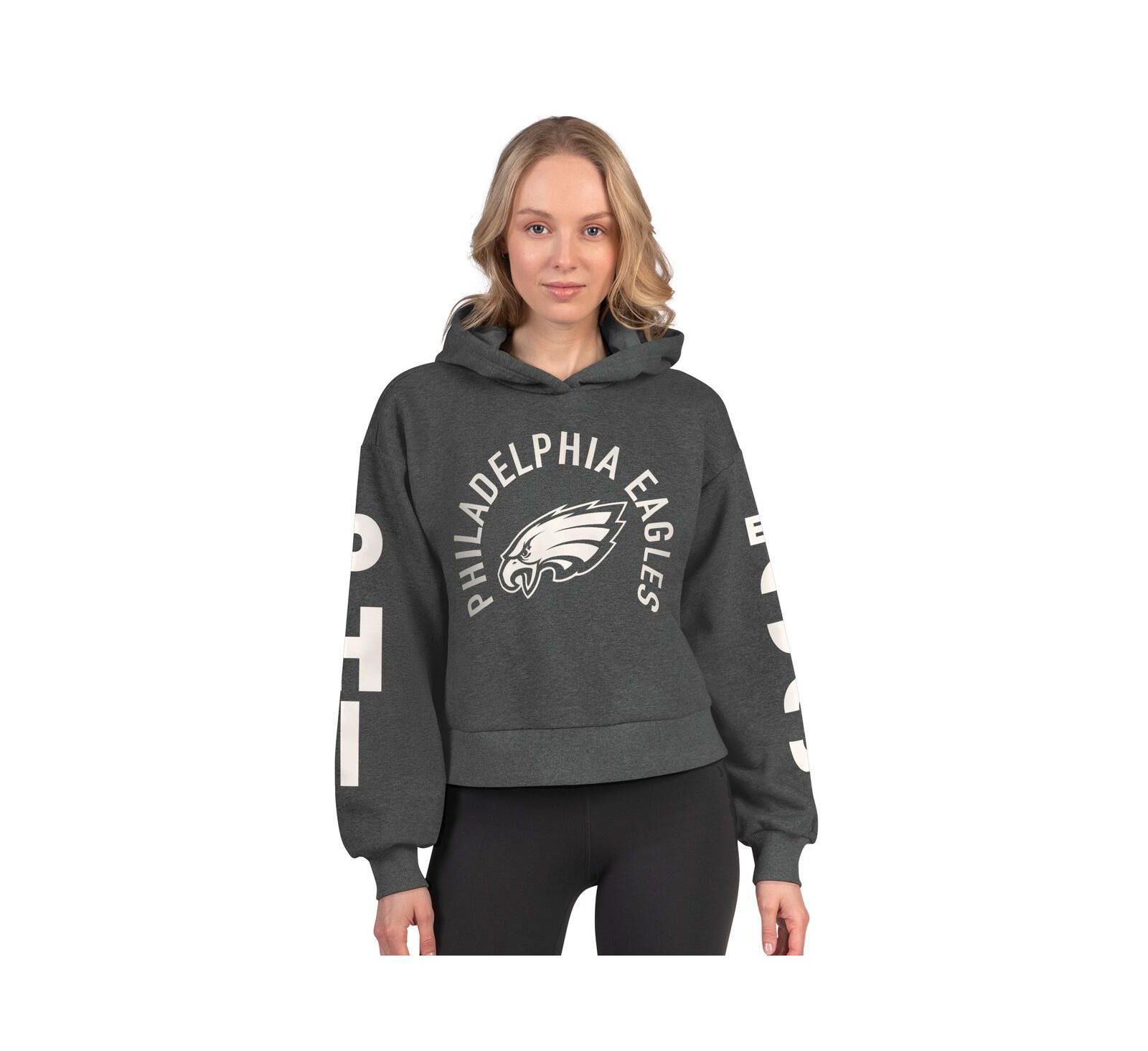 Starter Women's Heather Charcoal Philadelphia Eagles Star Player Cropped Fleece Pullover Hoodie