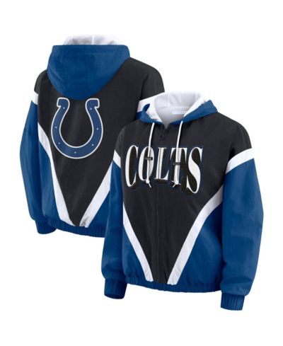 Женская ветровка WEAR by Erin Andrews Black/Royal Indianapolis Colts Plus Size Retro Crinkle Full-Zip Hoodie