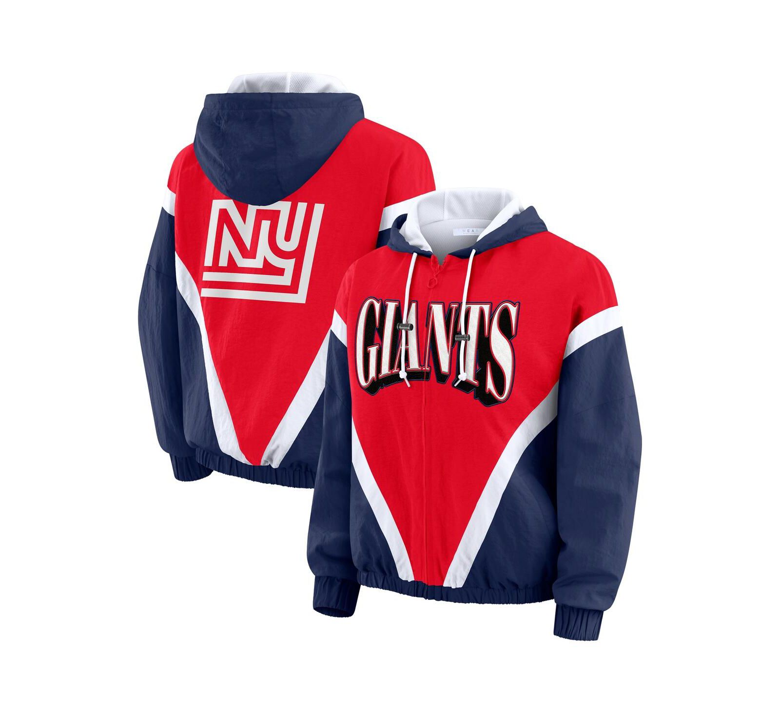 WEAR by Erin Andrews Women's Red/Royal New York Giants Retro Crinkle Full-Zip Hoodie Windbreaker