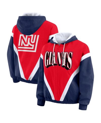 Женская ветровка WEAR by Erin Andrews Red/Royal New York Giants Retro Crinkle Full-Zip Hoodie
