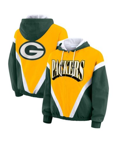 Женская ветровка-худи WEAR by Erin Andrews Green Bay Packers, золотой/зеленый, Plus Size, с эффектом жатости