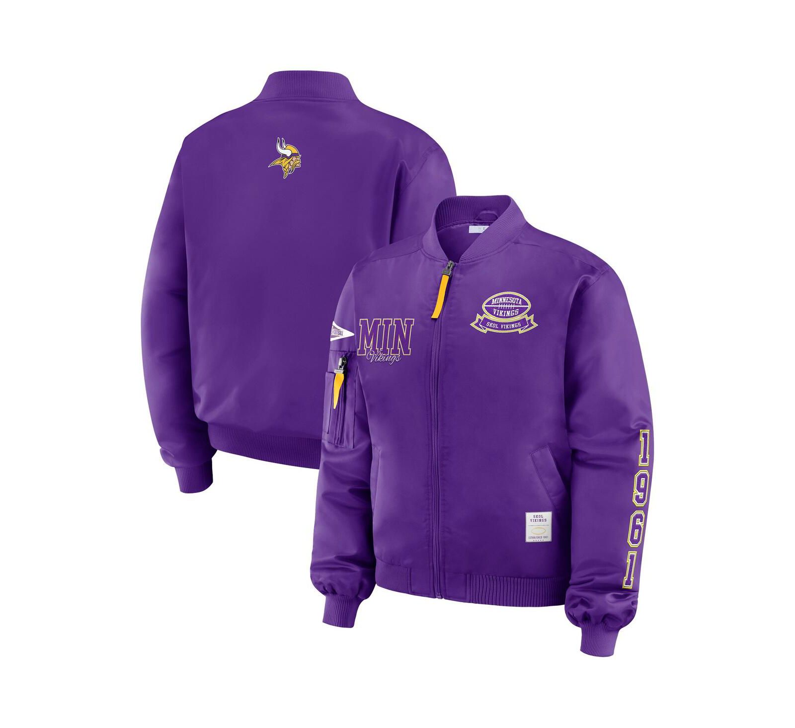 WEAR by Erin Andrews Women's Purple Minnesota Vikings Patch Full-Zip Bomber Jacket