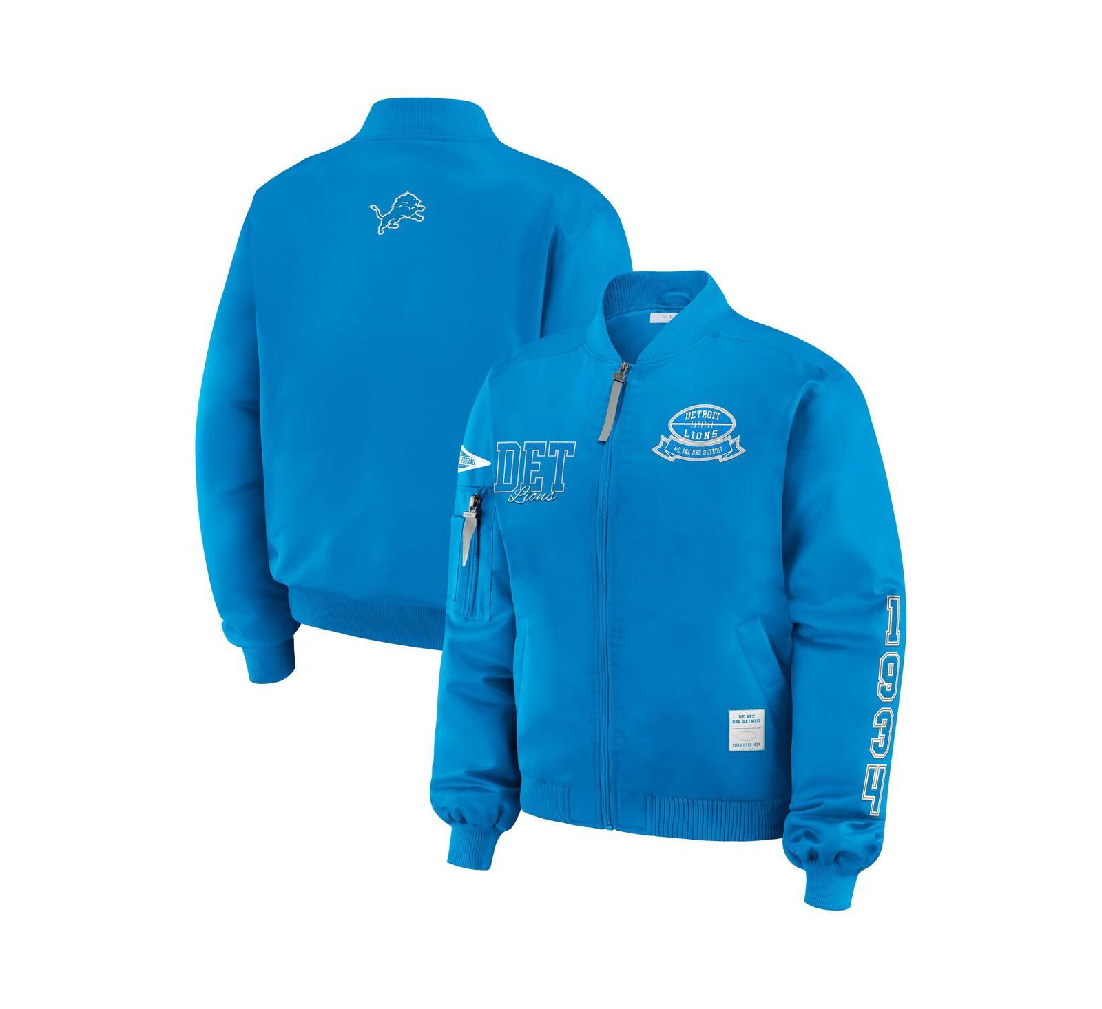 WEAR by Erin Andrews Women's Blue Detroit Lions Patch Full-Zip Bomber Jacket