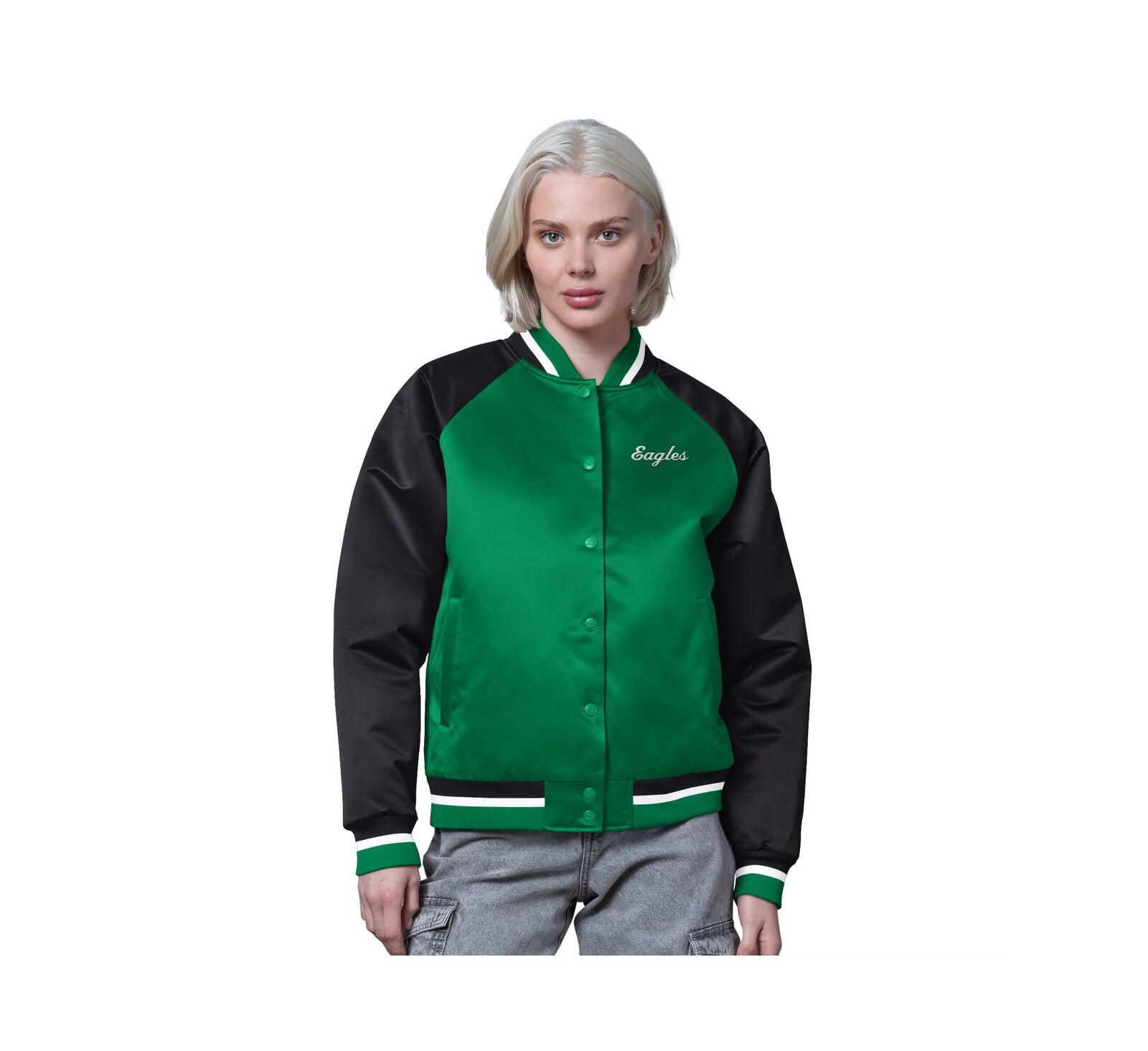 Starter Женская винтажная университетская куртка Philadelphia Eagles Satin Full-Snap Kelly Green/Black
