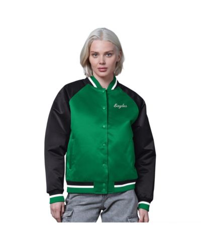 Starter Женская винтажная университетская куртка Philadelphia Eagles Satin Full-Snap Kelly Green/Black