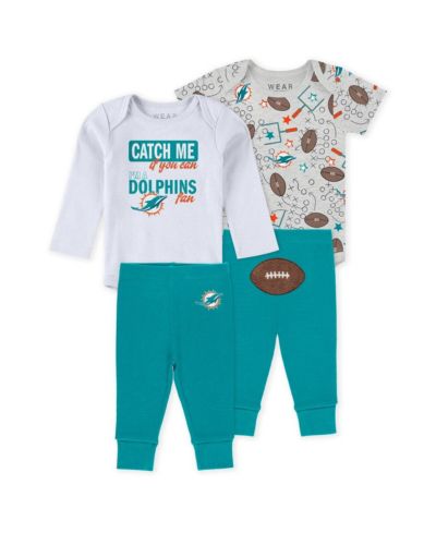 WEAR by Erin Andrews Baby Boys and Girls Newborn 3-Piece Miami Dolphins Turn Me Around Bodysuits and Pant Set