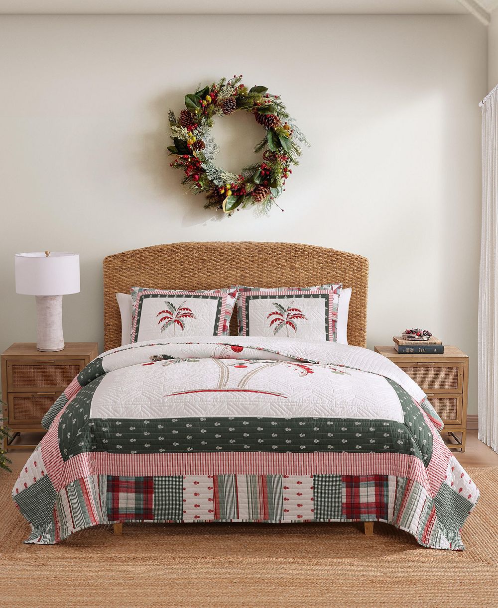 Стягающий комплект стеганых одеял Tommy Bahama Palm Tree Patchwork Reversible 3-Pc. Quilt Set, Full/Queen