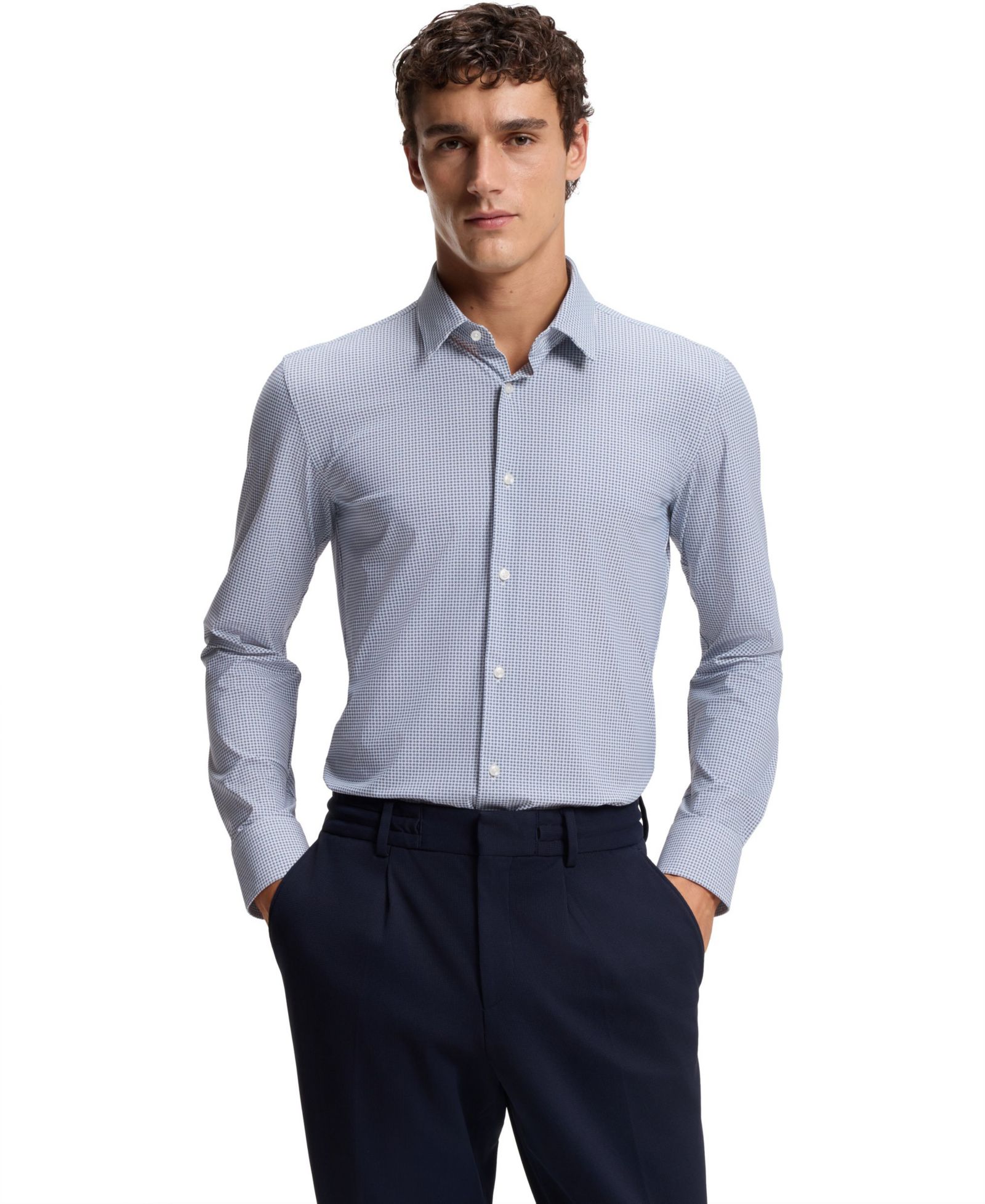 Мужская приталенная рубашка BOSS by Hugo Boss Printed Performance-Stretch Jersey Slim-Fit
