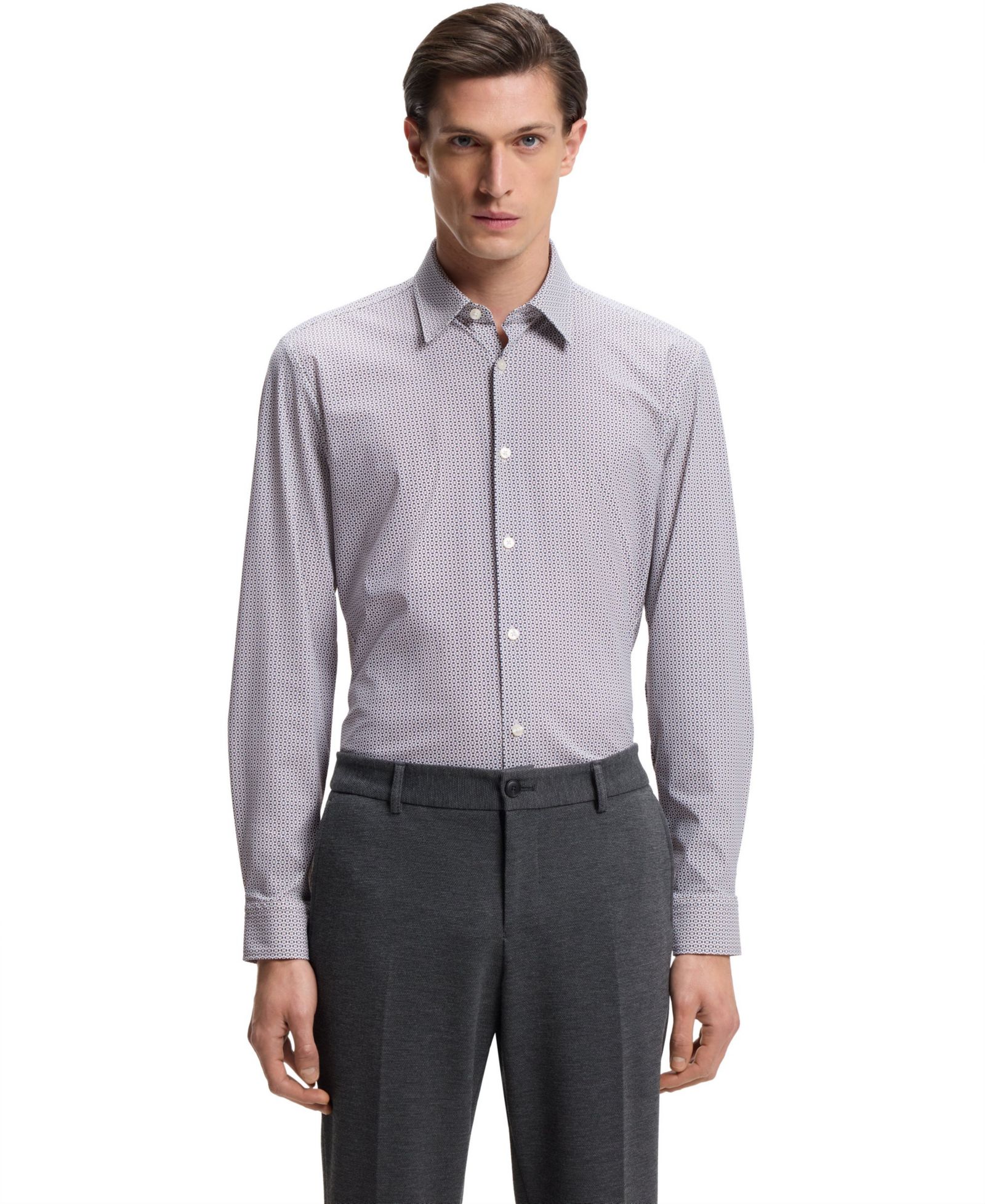 BOSS by Hugo Boss Men's Printed Performance-Stretch Jersey Slim-Fit Dress Shirt
