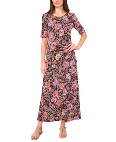 Vince Camuto Women's Floral Crew Neck Short-Sleeve Maxi Dress