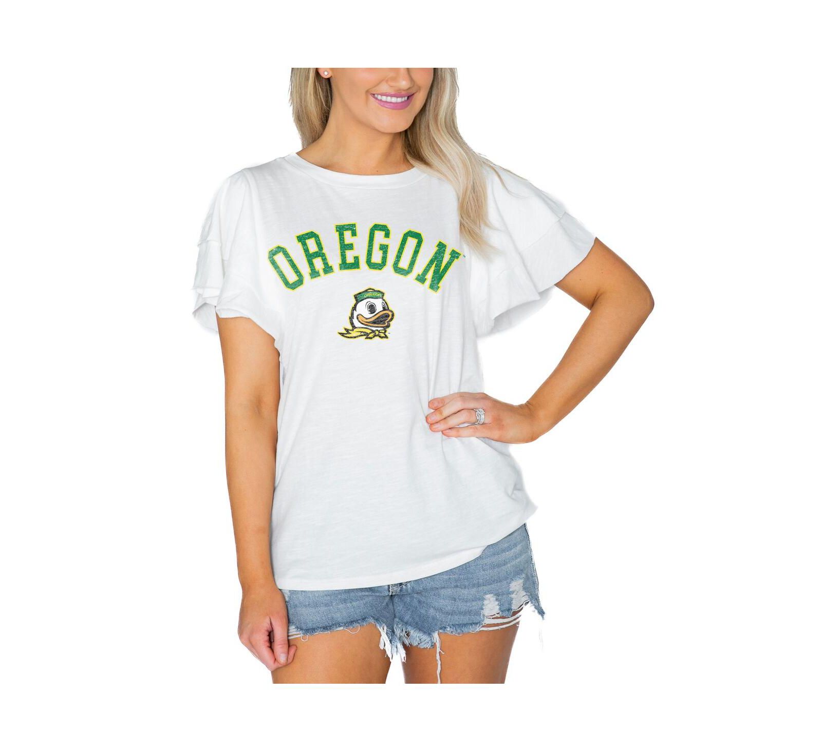 Женская футболка Gameday Couture White Oregon Ducks Arch Logo Flutter Sleeve