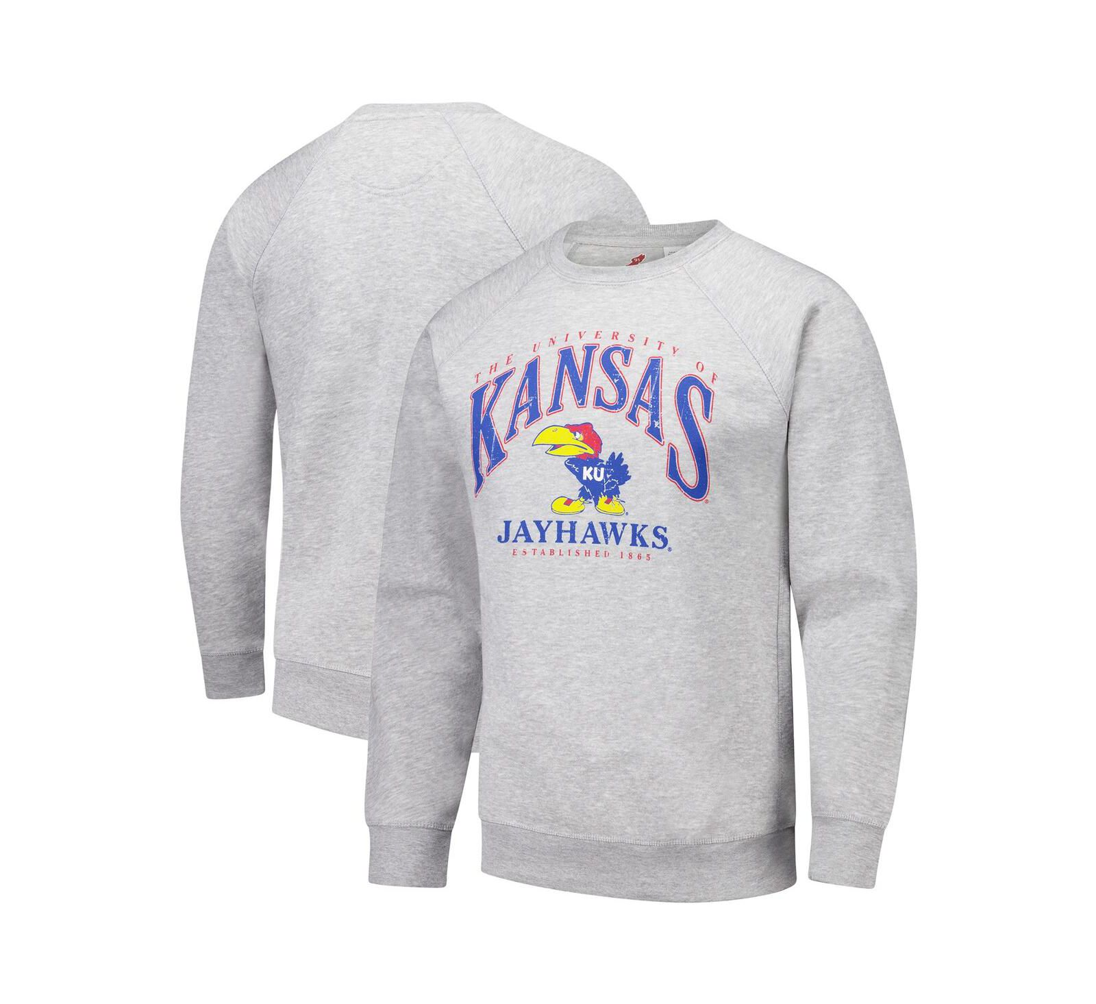 Мужское худи League Collegiate Wear Heather Gray Kansas Jayhawks Tall Arch Essential 2.0 Pullover