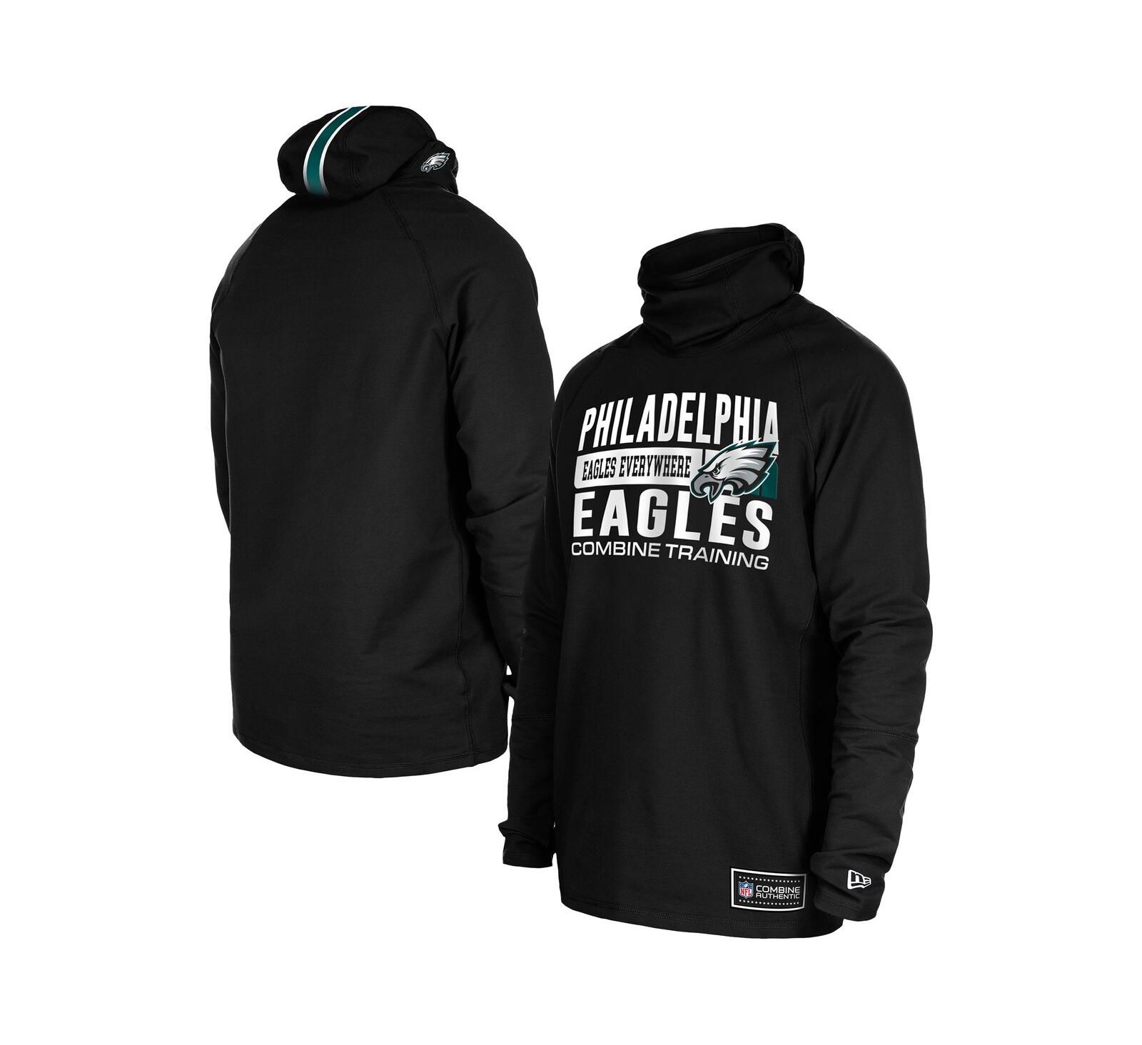 New Era Men's Black Philadelphia Eagles Functional Fandom Balaclava Helmet Stripe Tri-Blend Hoodie
