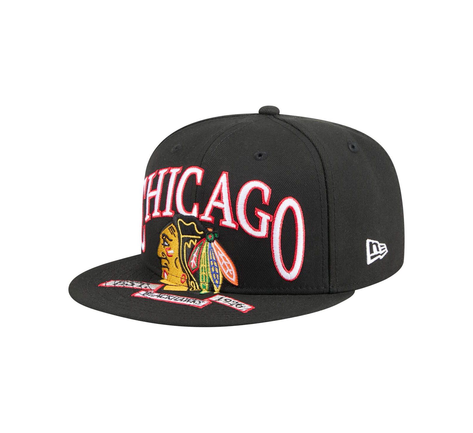 Мужская кепка New Era Black Chicago Blackhawks Oversized Arch 59Fifty Fitted Hat