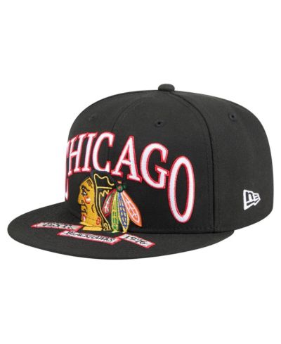 Мужская кепка New Era Black Chicago Blackhawks Oversized Arch 59Fifty Fitted Hat